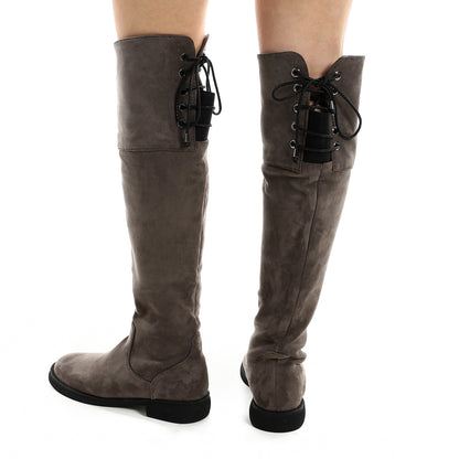 Adjustble Back Lace Suede Over The Knees Boots