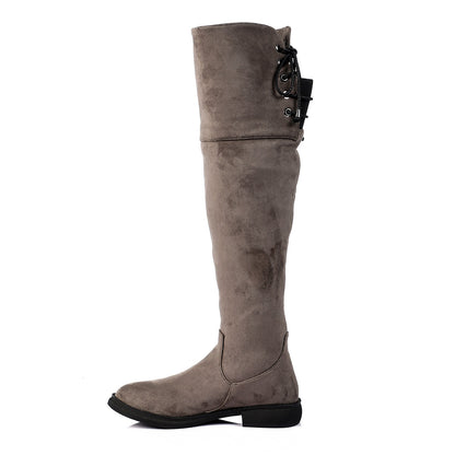 Adjustble Back Lace Suede Over The Knees Boots