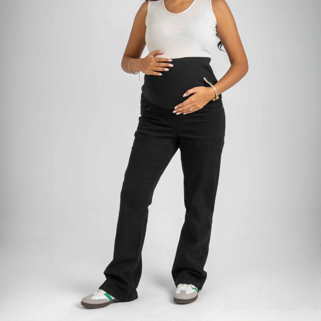 Cotton Blend Plain Maternity Flare-Leg Jeans