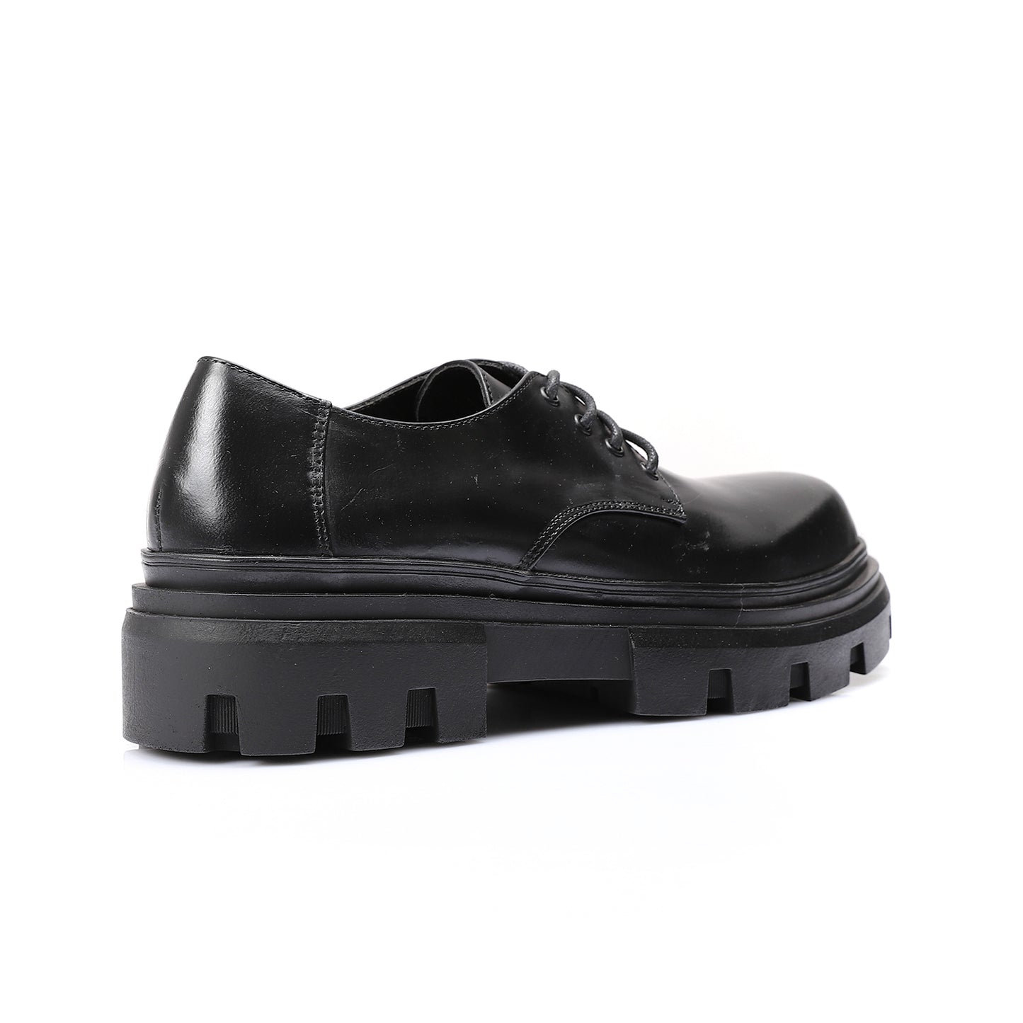 Faux Leather Chunky Derby Shoes – Black