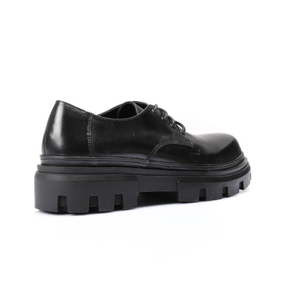 Faux Leather Chunky Derby Shoes – Black