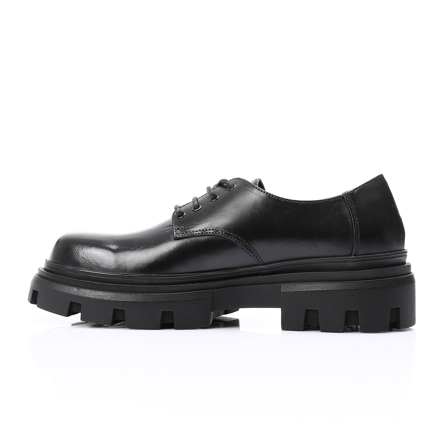 Faux Leather Chunky Derby Shoes – Black