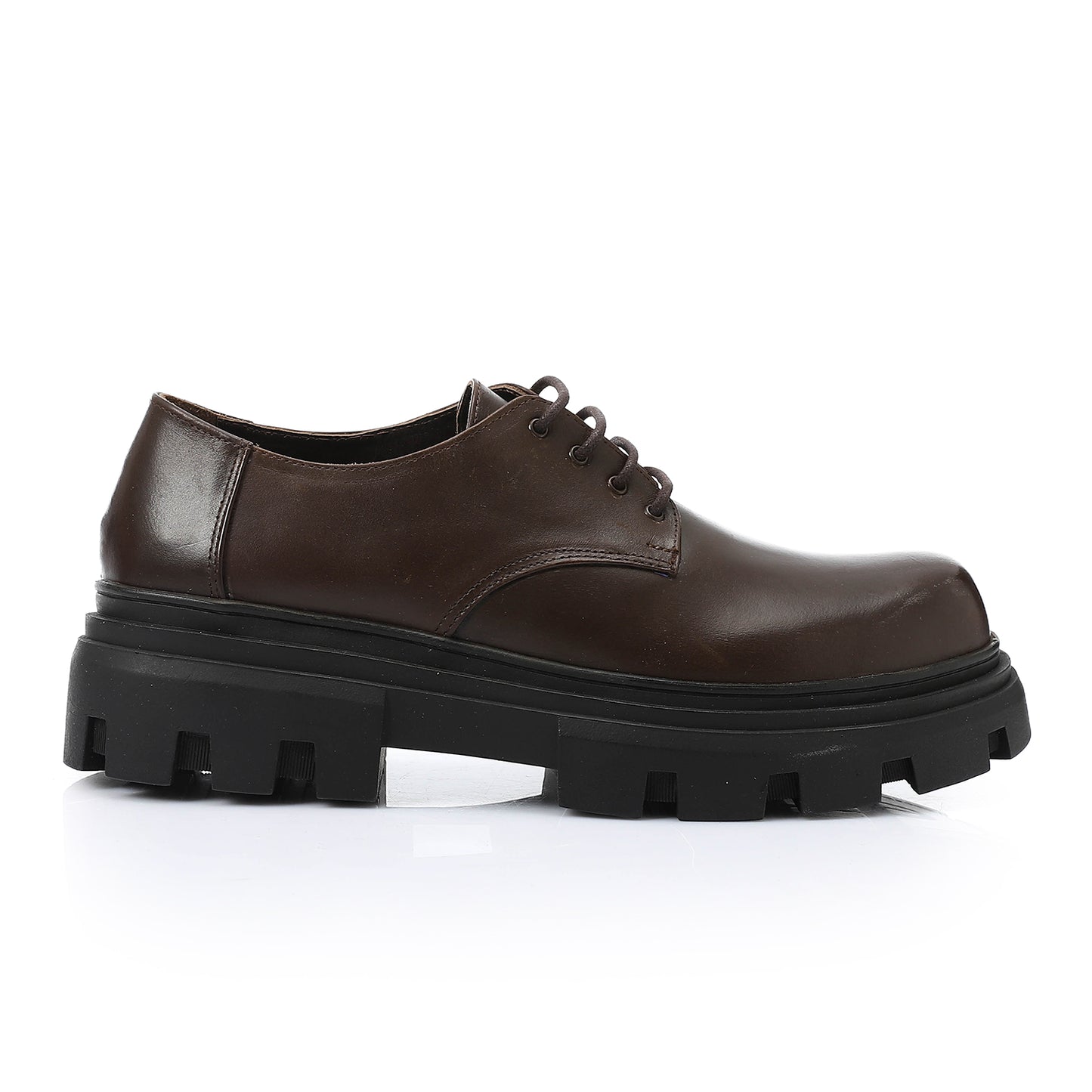 Leather Plain Derby Shoes – Brown
