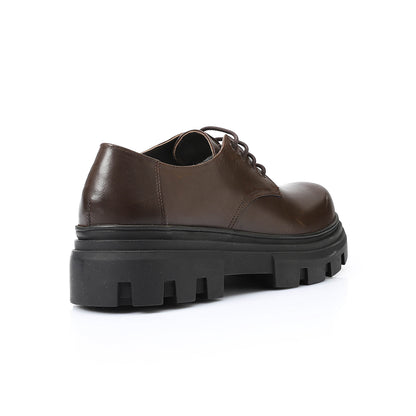 Leather Plain Derby Shoes – Brown