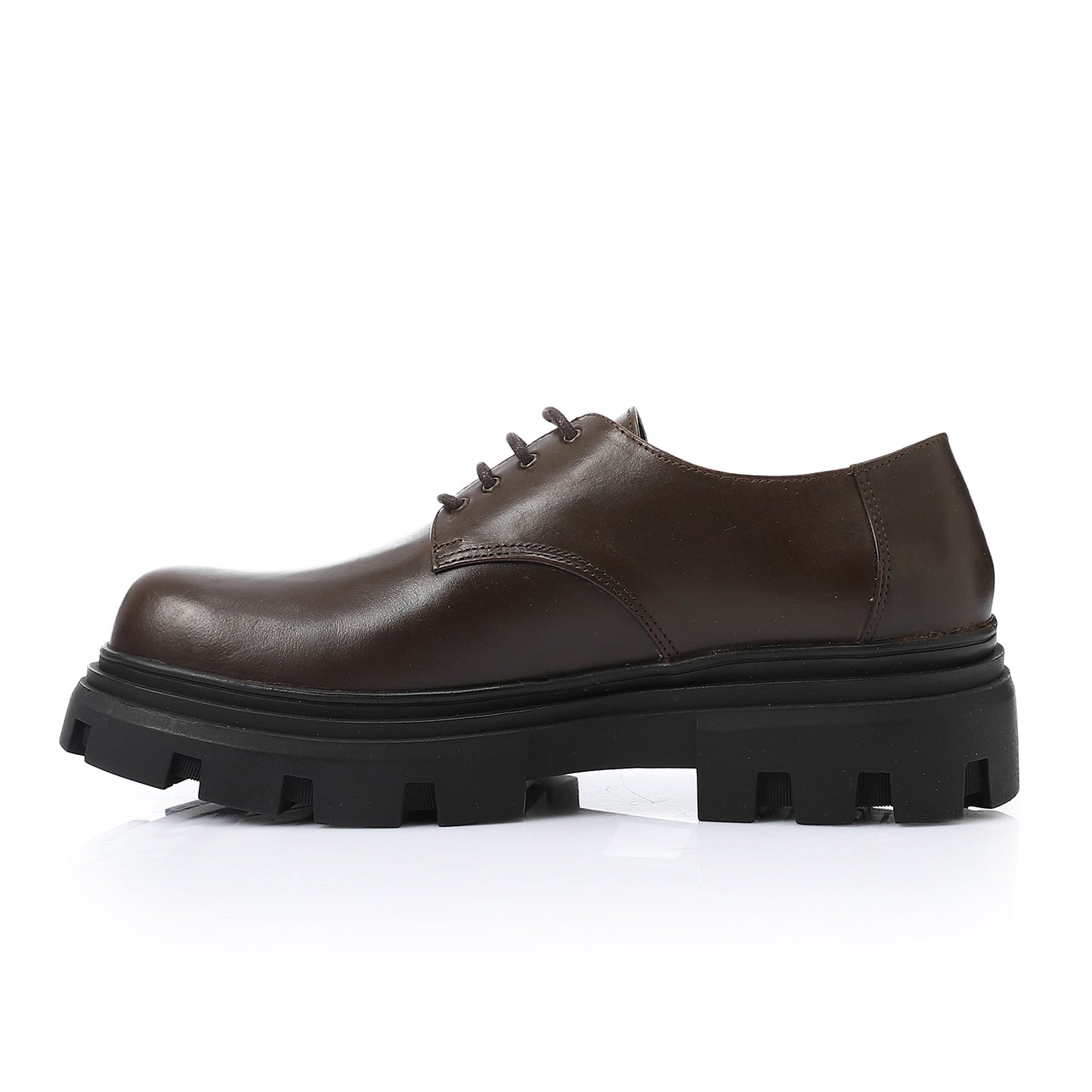 Leather Plain Derby Shoes – Brown
