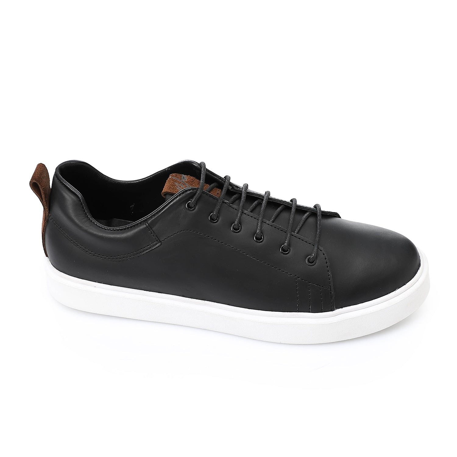 Leather Plain Sneakers - Black