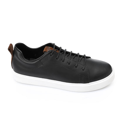 Leather Plain Sneakers - Black