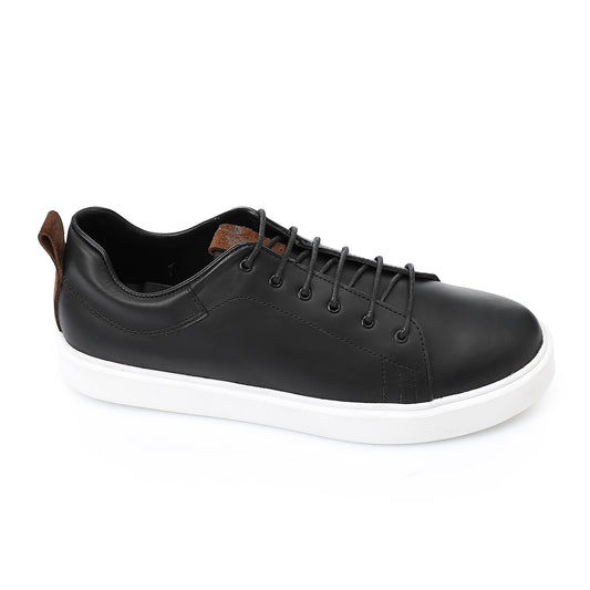 Leather Plain Sneakers - Black
