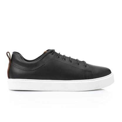 Leather Plain Sneakers - Black