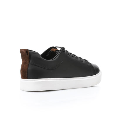 Leather Plain Sneakers - Black