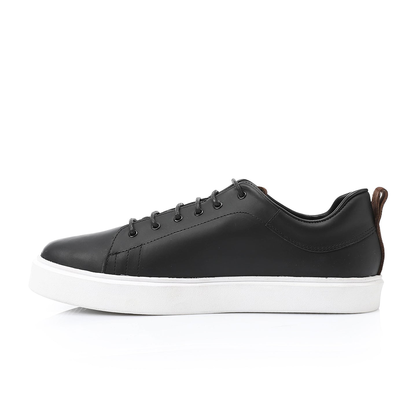 Leather Plain Sneakers - Black