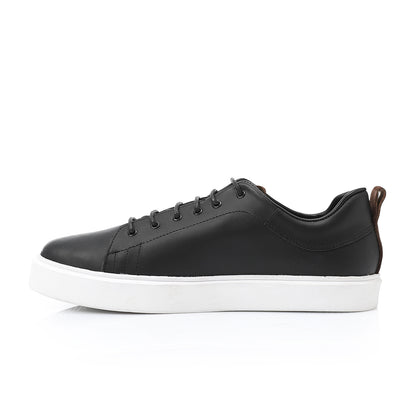 Leather Plain Sneakers - Black