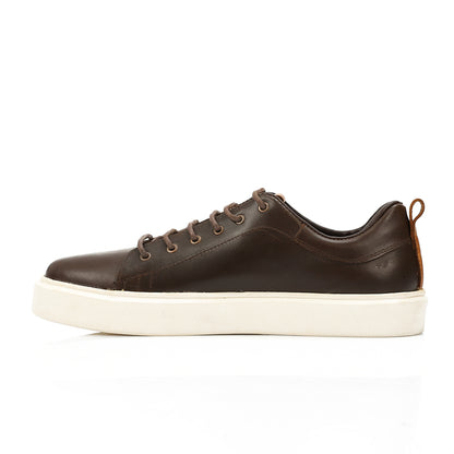 Leather Lace-Up Flat Sneakers - Brown