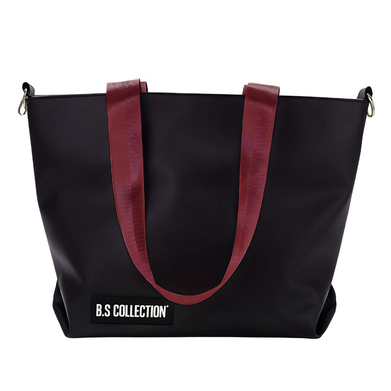 Leather and Fabric Double-Face Tote Bag - Burgundy & Black