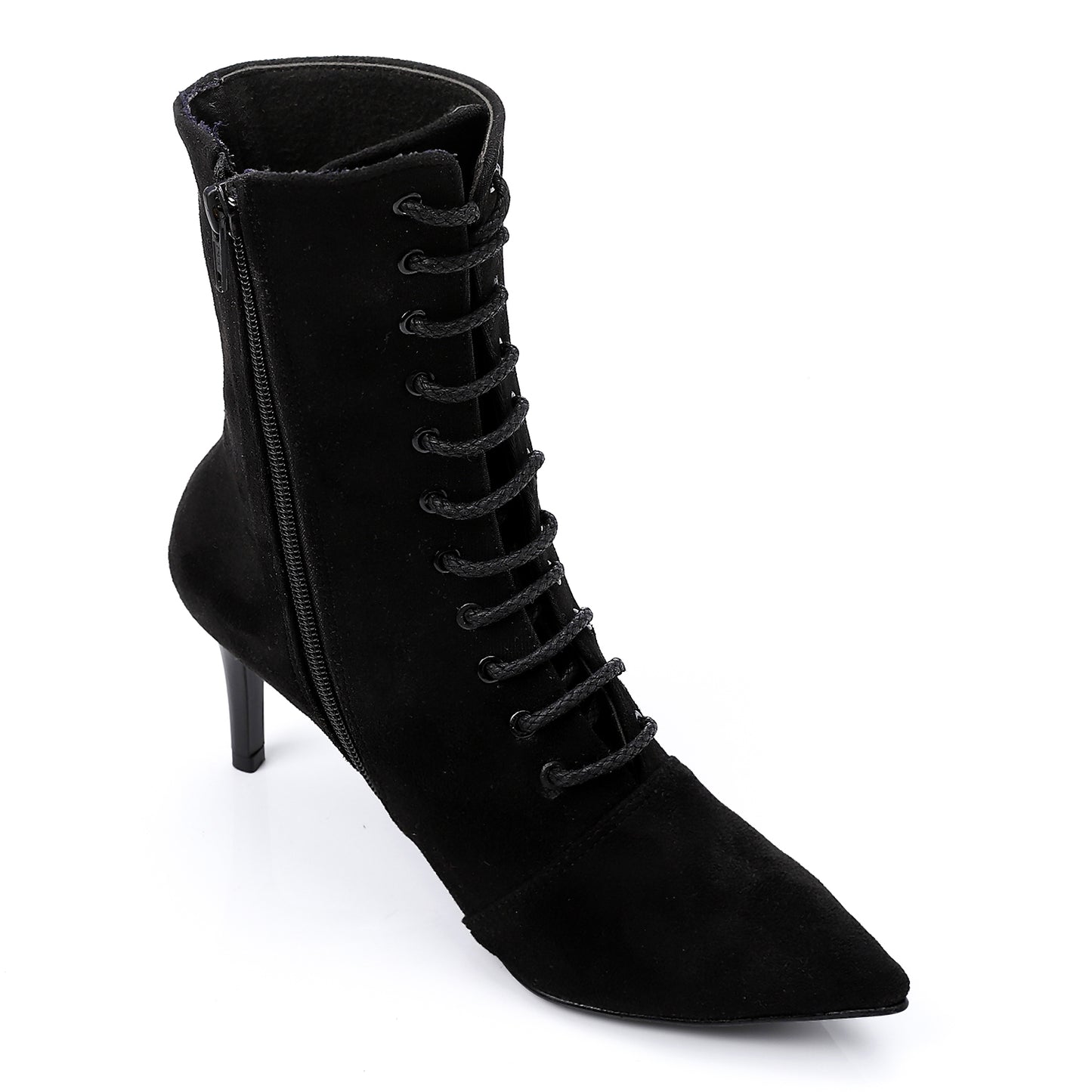 Lace Up And Zipper Closure Pointed Toecap Ankle Boots