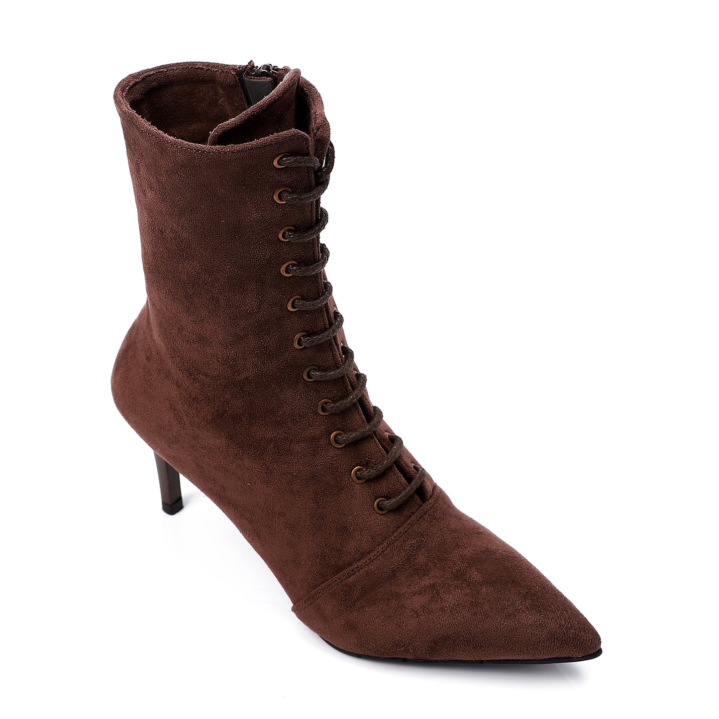 Lace Up And Zipper Closure Pointed Toecap Ankel Boots