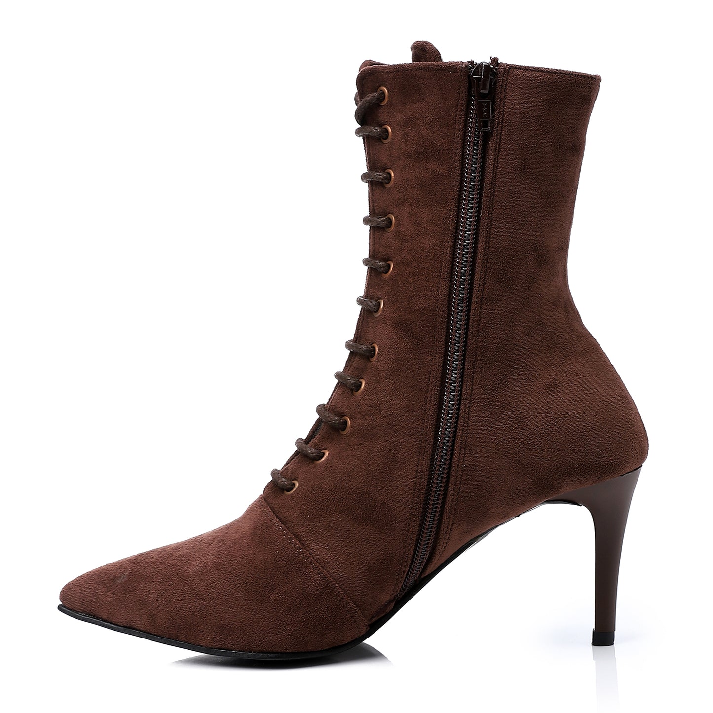 Lace Up And Zipper Closure Pointed Toecap Ankel Boots