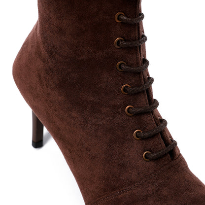 Lace Up And Zipper Closure Pointed Toecap Ankel Boots