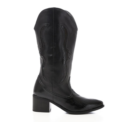 Leather Mid Calf Heeled Boot