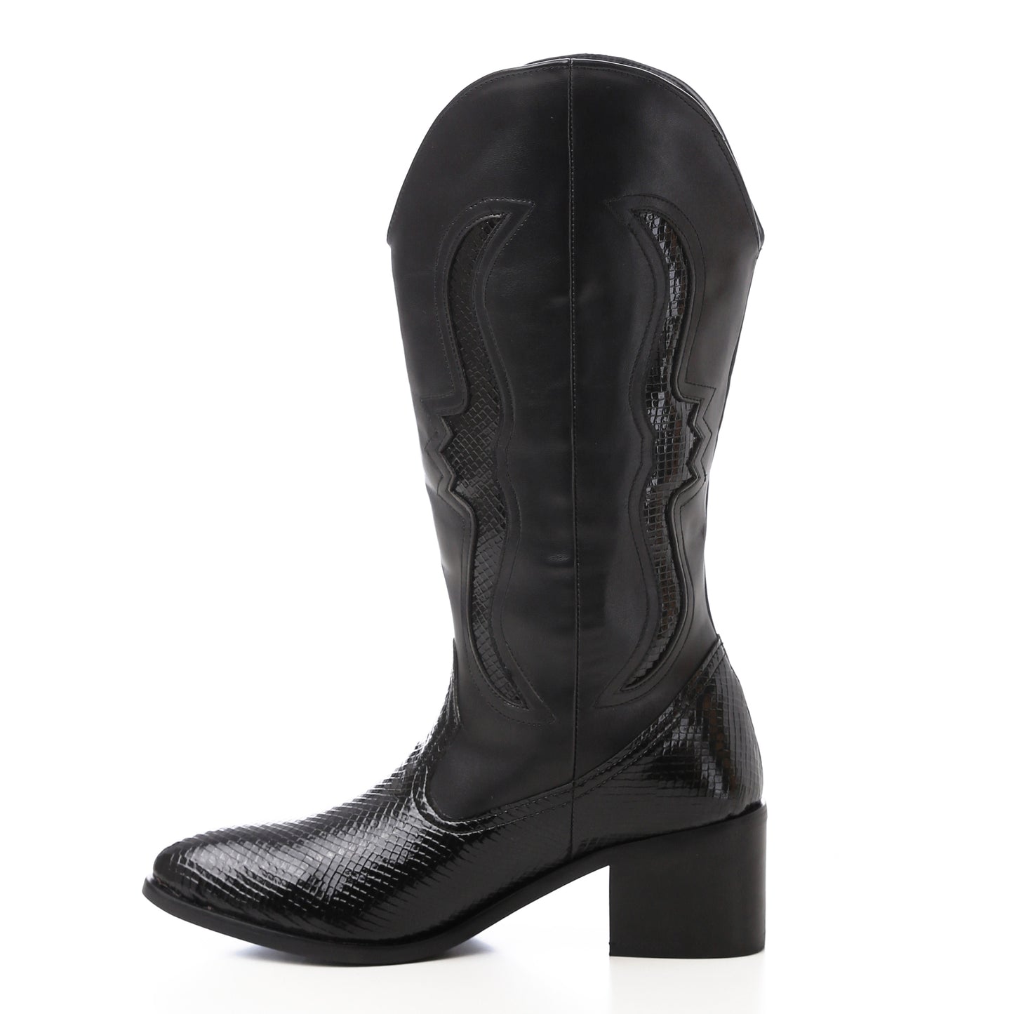 Leather Mid Calf Heeled Boot