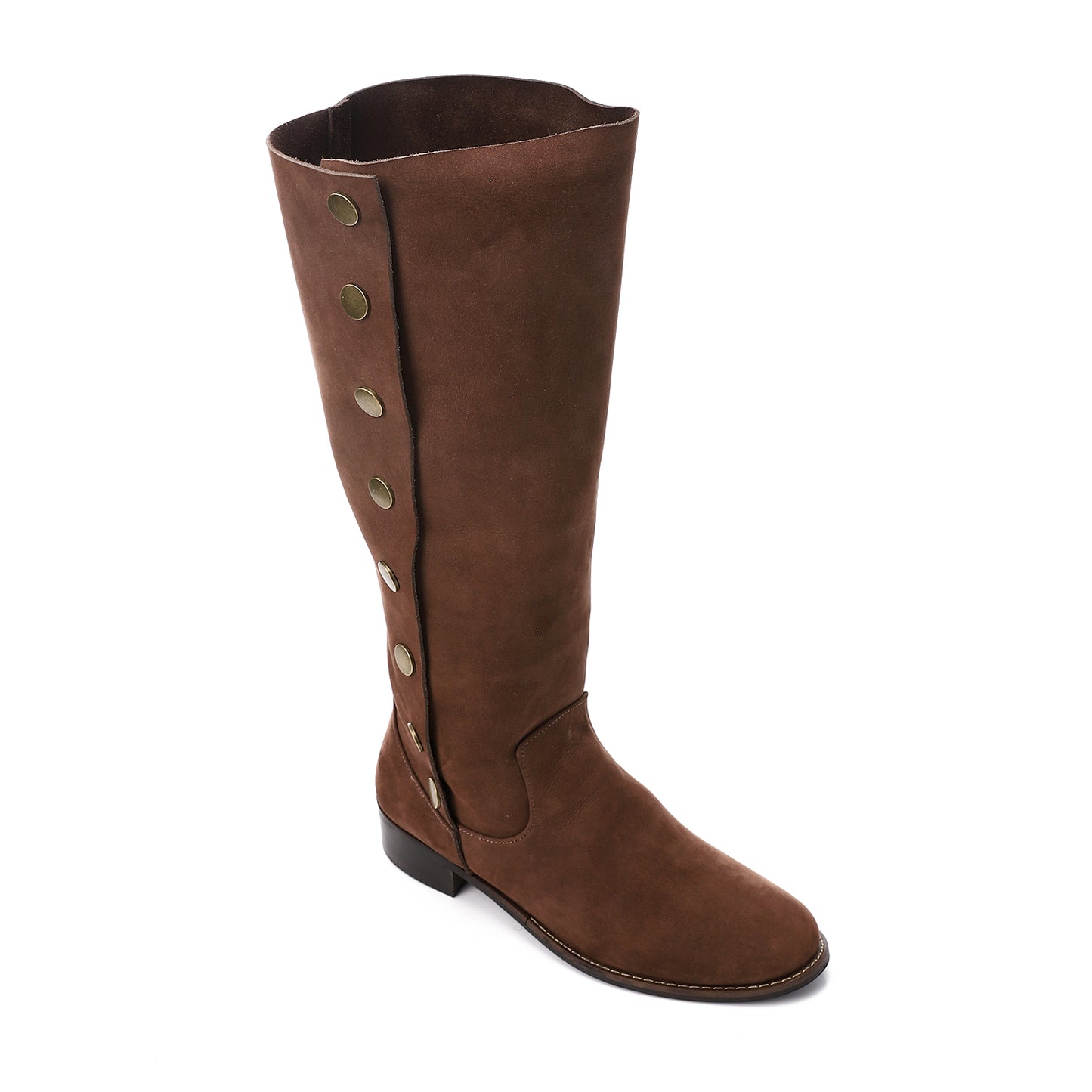 Burnette Brown Side Snap Buttons Knee High Boots