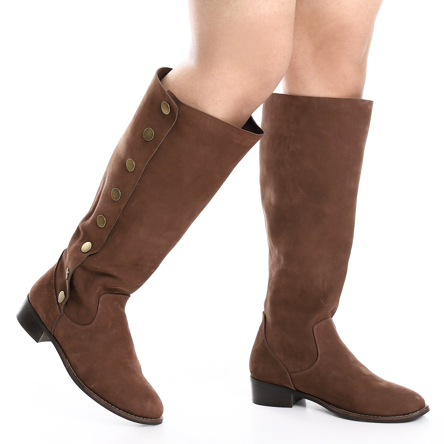 Burnette Brown Side Snap Buttons Knee High Boots