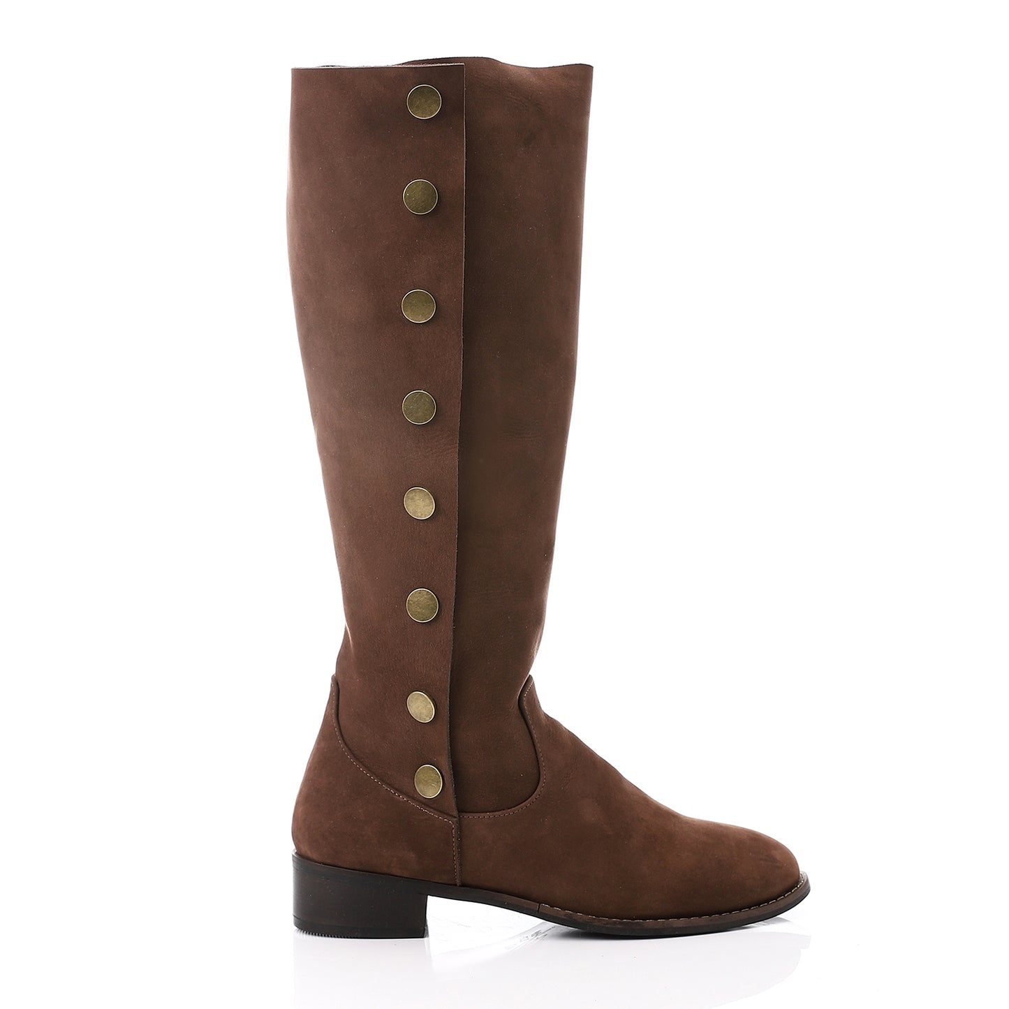 Burnette Brown Side Snap Buttons Knee High Boots