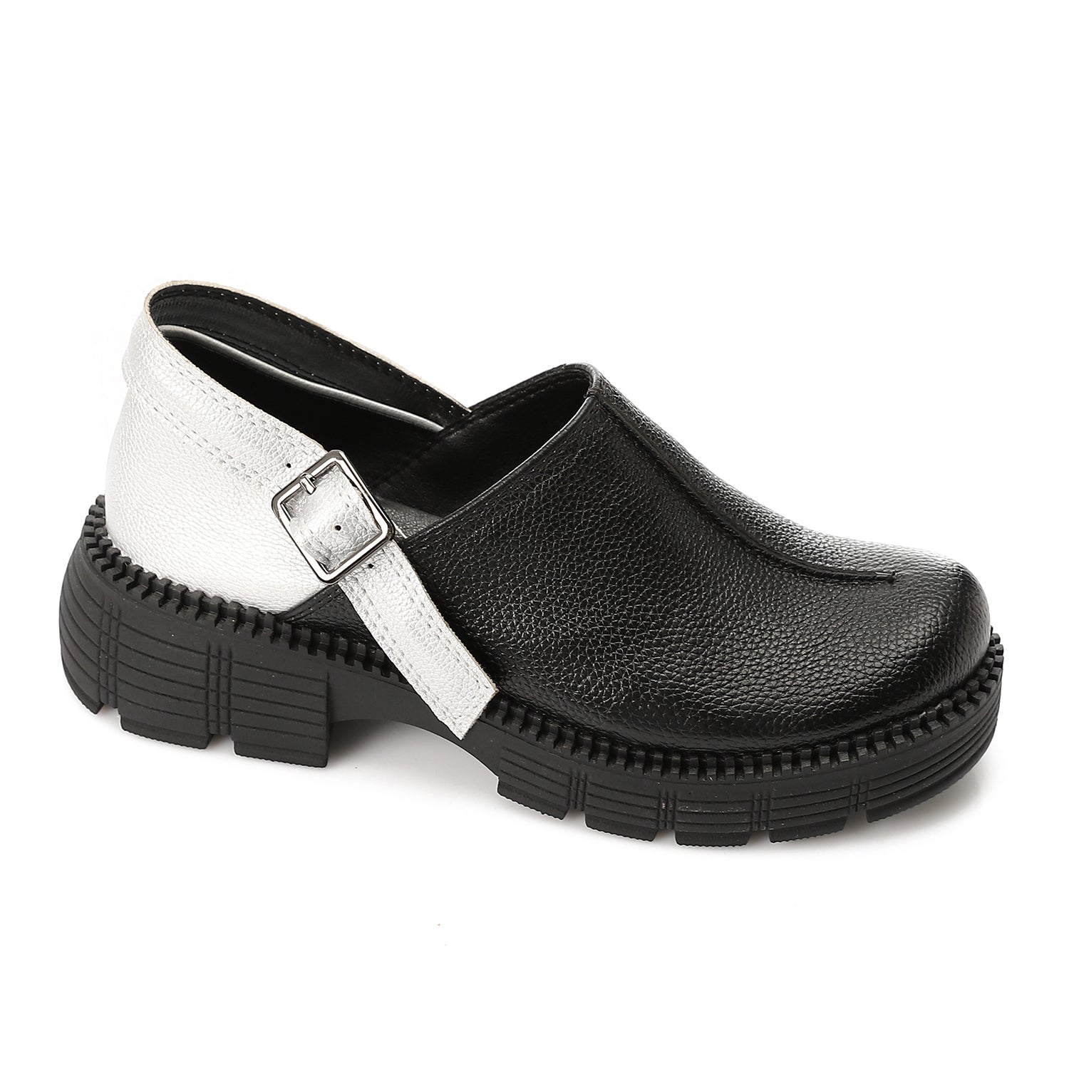 Faux Leather Plain Comfort Loafers – Black & Silver (3719)