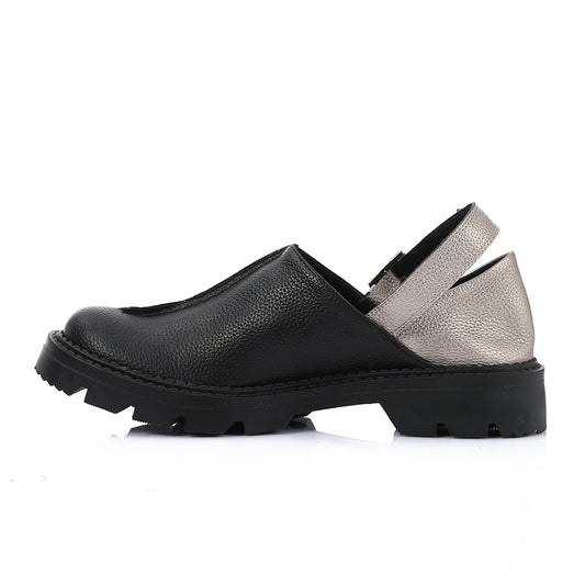 Suede Slip-On Chunky Sole Shoes – Black & Silver