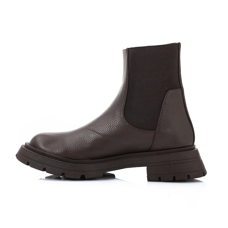 Faux Leather Chunky Sole Chelsea Boots – Dark Brown