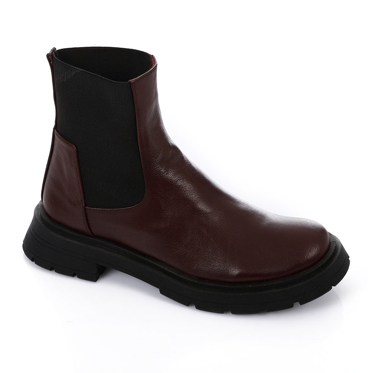 Leather Chunky Sole Chelsea Boots - Burgundy