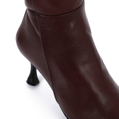 Leather Almond Toe Knee-High Boots - Brown