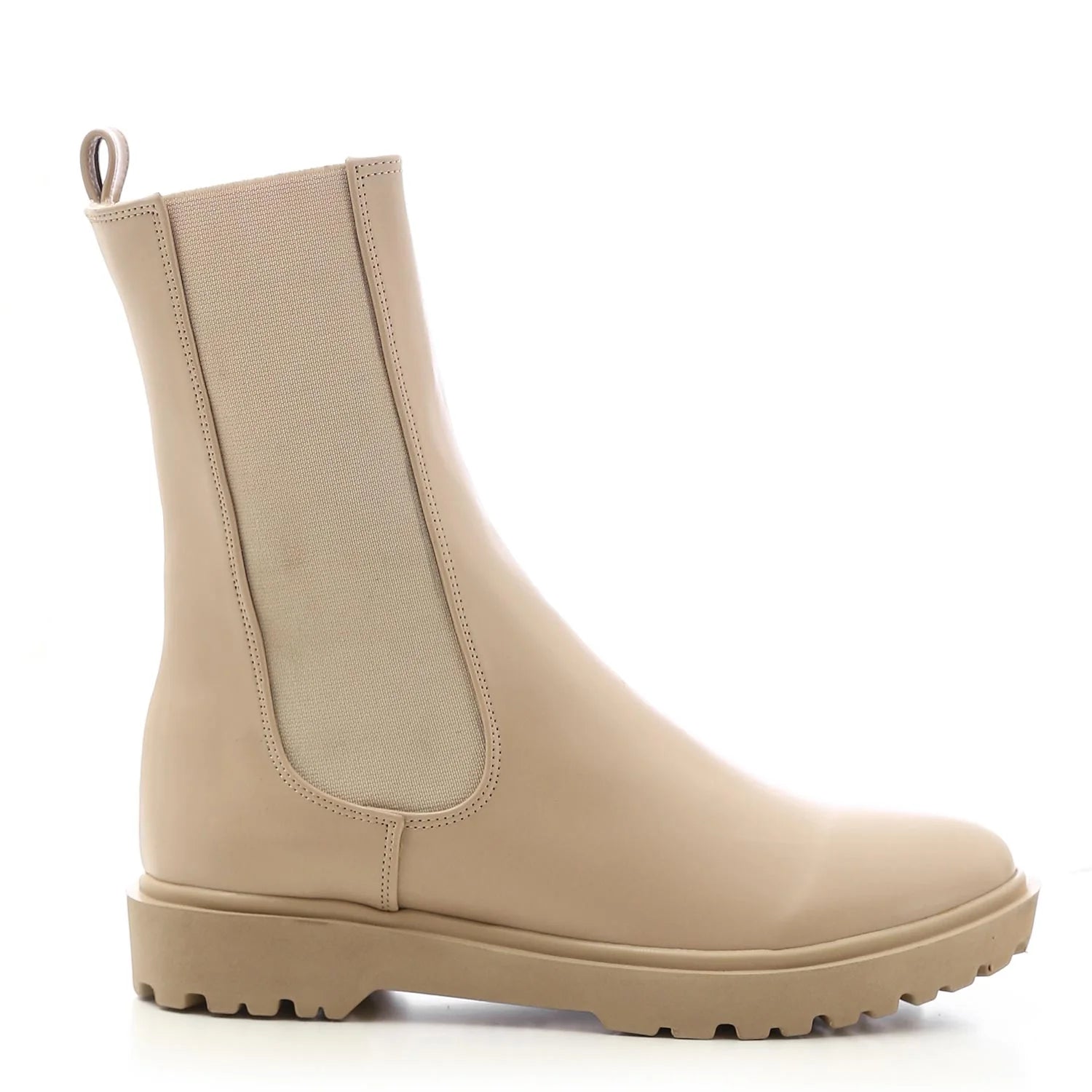 Faux Leather Plain Chelsea Boots - Beige