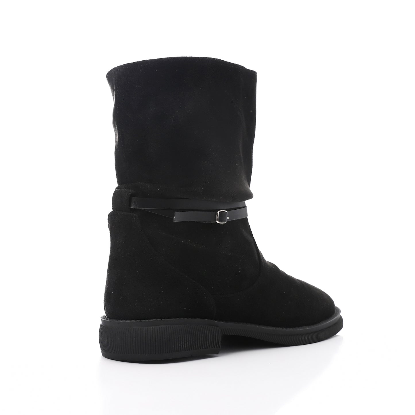 Suede Black Mid Calf Flat Boot