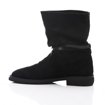 Suede Black Mid Calf Flat Boot