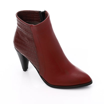 Double Patterned Burgundly High Heeled Ankle Boots