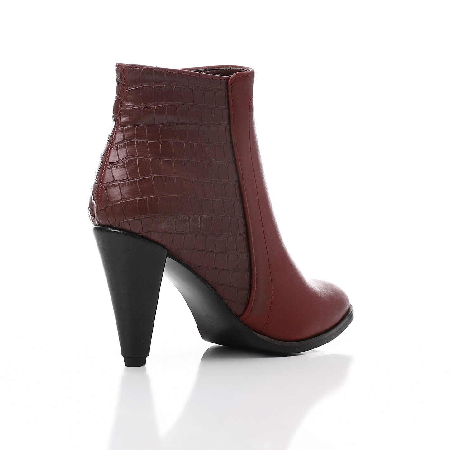 Double Patterned Burgundly High Heeled Ankle Boots