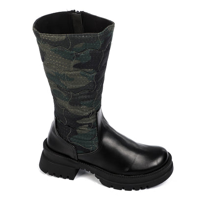 Army Pattern Quilted Zipper Mid Calf Boots