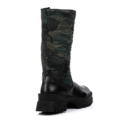 Army Pattern Quilted Zipper Mid Calf Boots