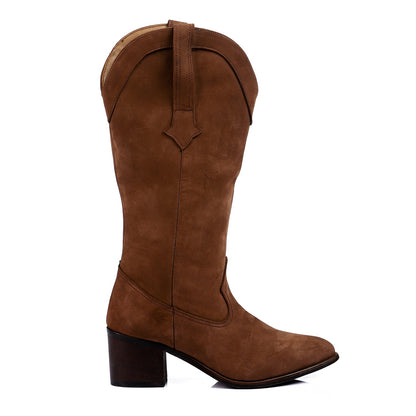 Suede Mid Calf Heeled Boot