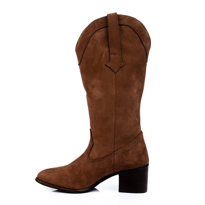 Suede Mid Calf Heeled Boot