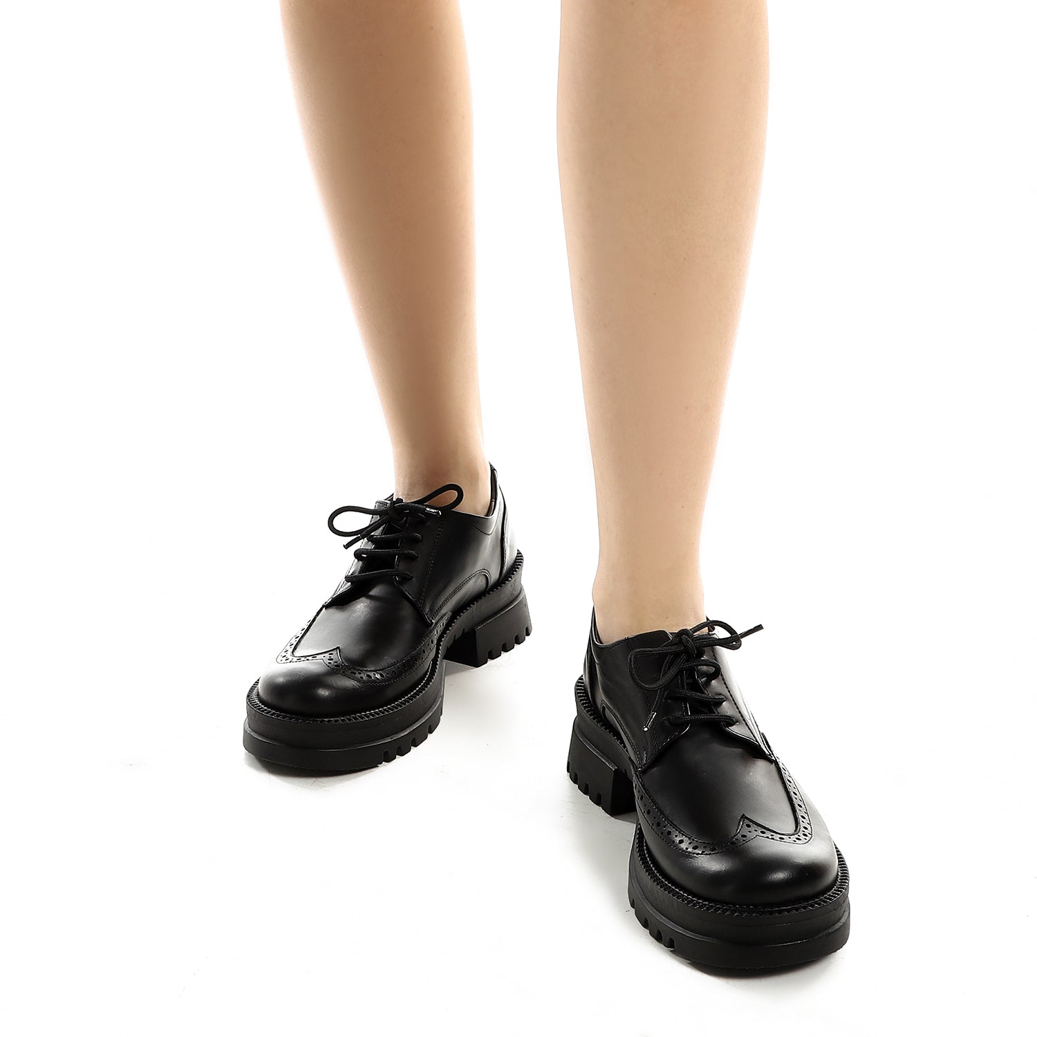 Leather Chunky Lace-Up Shoes – Black