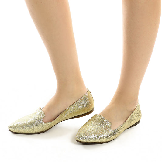 Pointed Slip On Textured Leather Flats