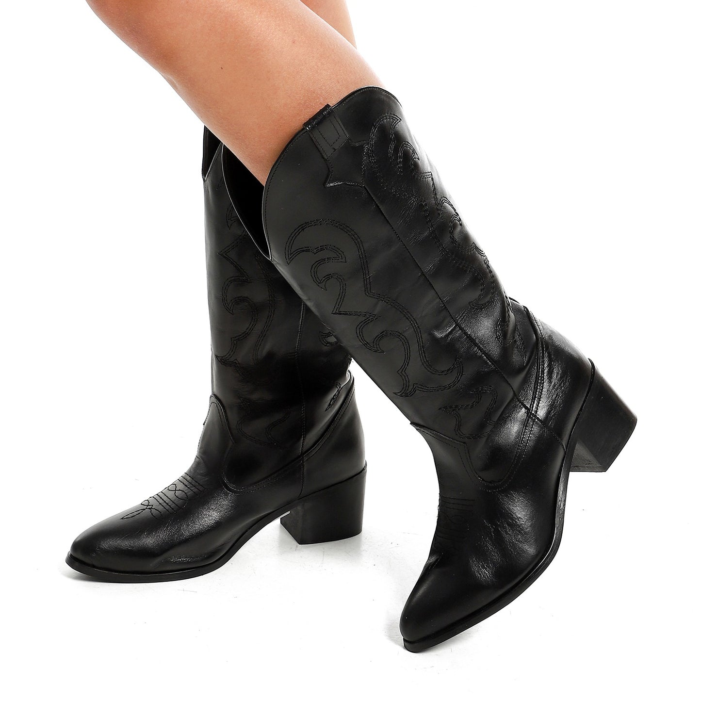 Mid-Calf Triangular Toecap Cowboy Boots