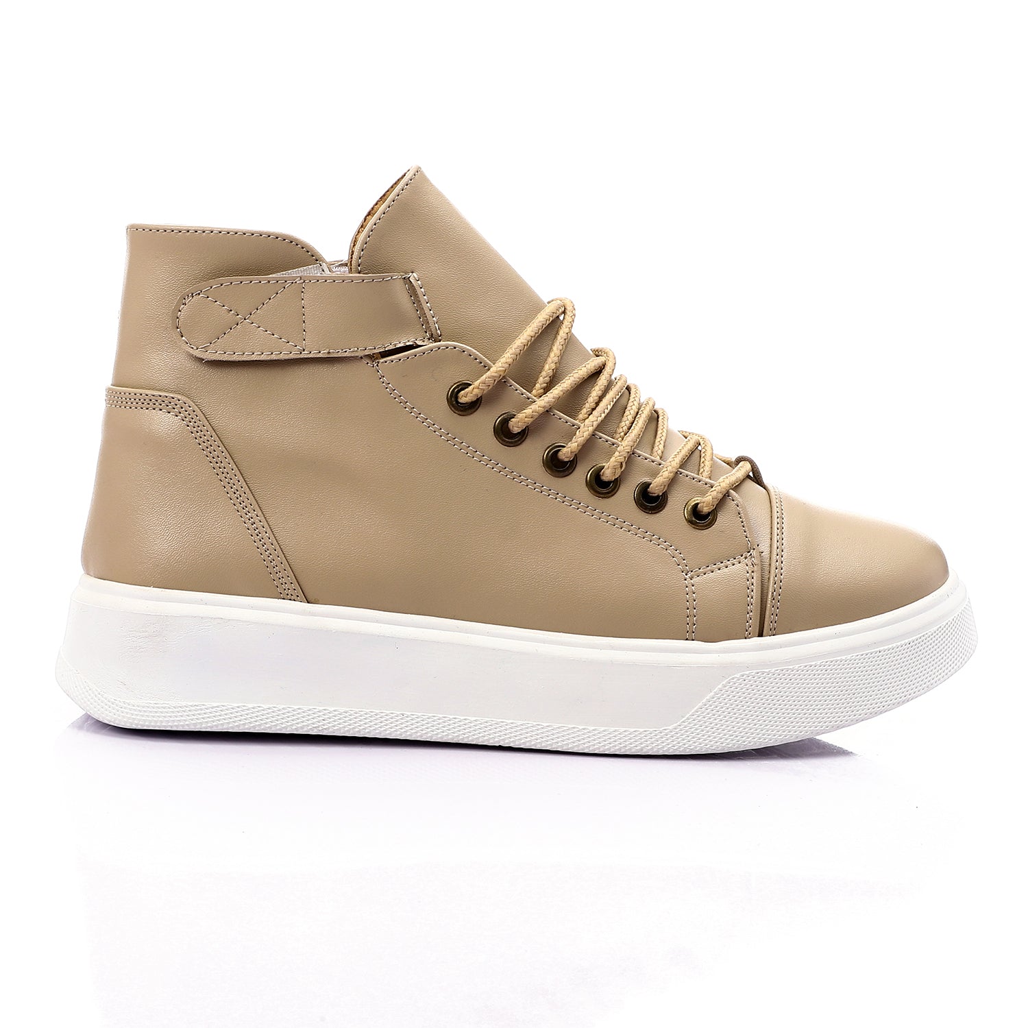 Leather High-Top Lace-Up Sneakers – Beige