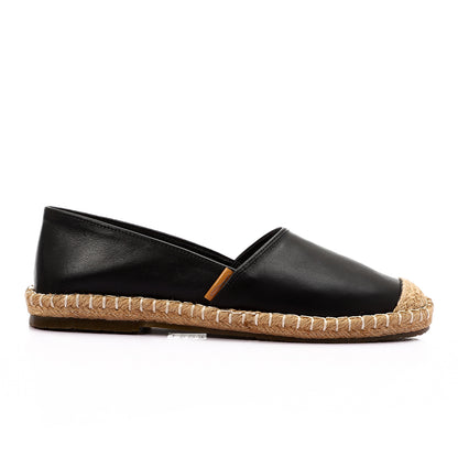 Trendy Genuine Leather Espadrilles With Straw Round Toe