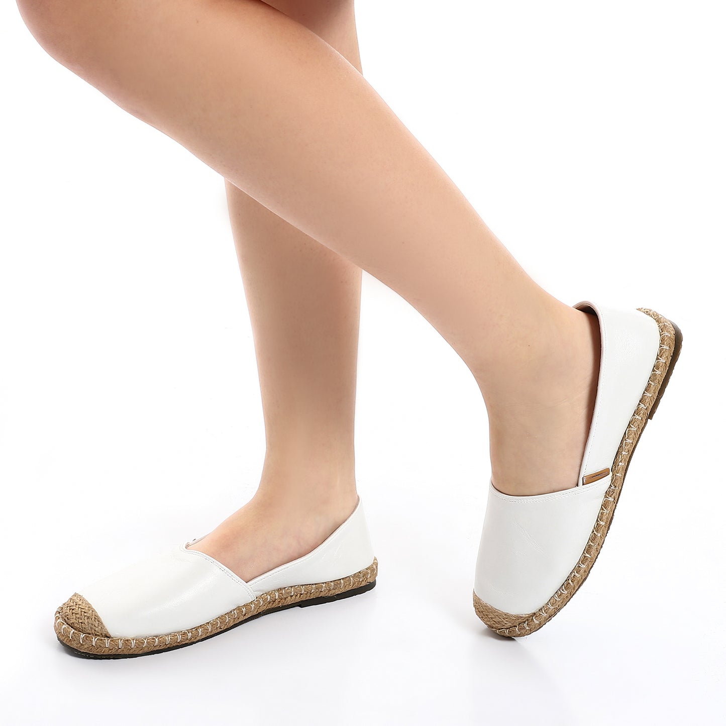 Trendy Leather Espadrilles With Straw Round Toe