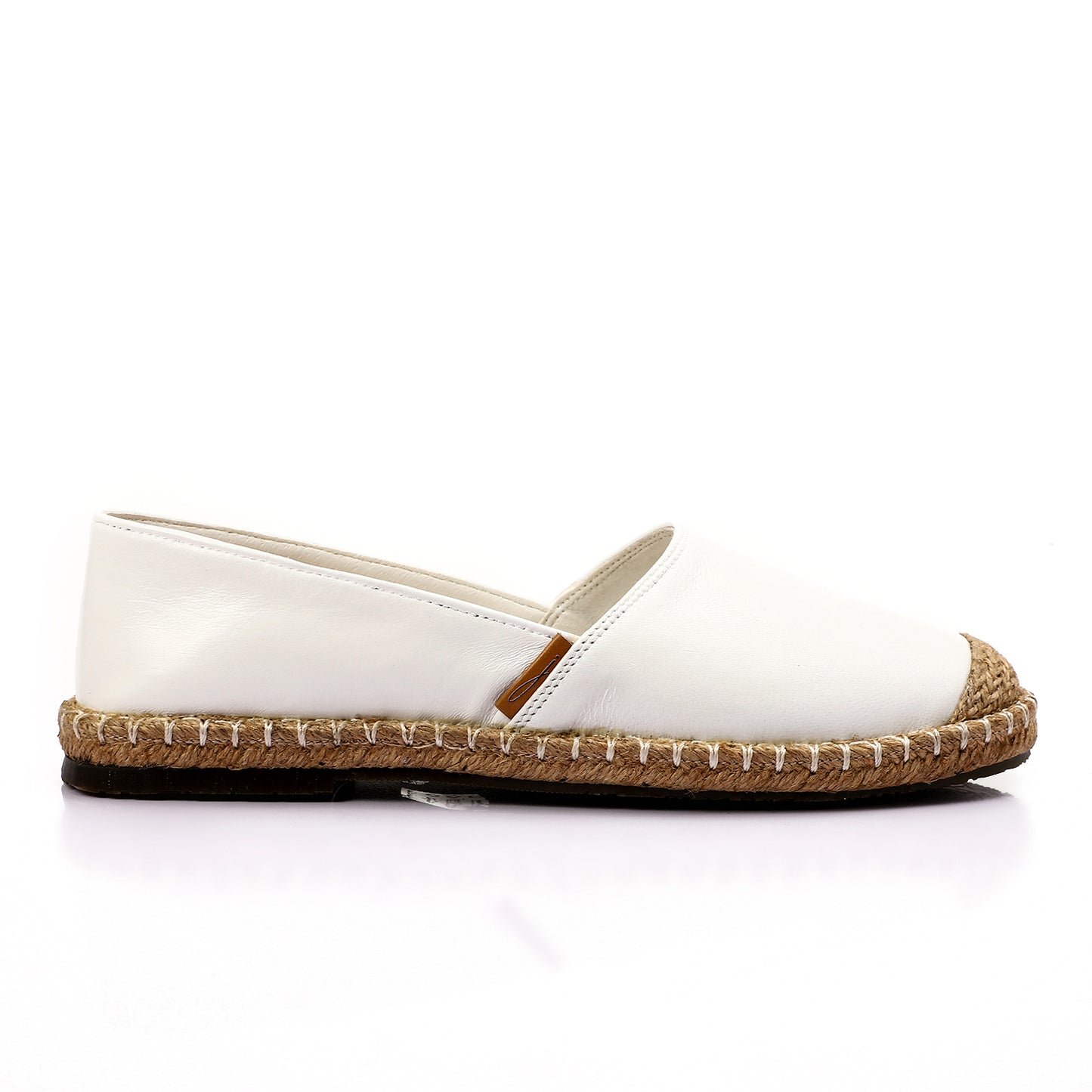 Trendy Leather Espadrilles With Straw Round Toe