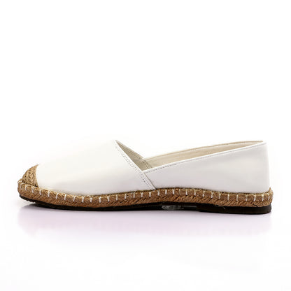 Trendy Leather Espadrilles With Straw Round Toe