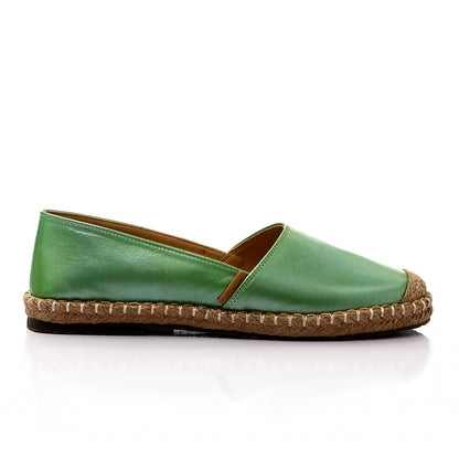 Trendy Genuine Leather Espadrilles With Straw Round Toe